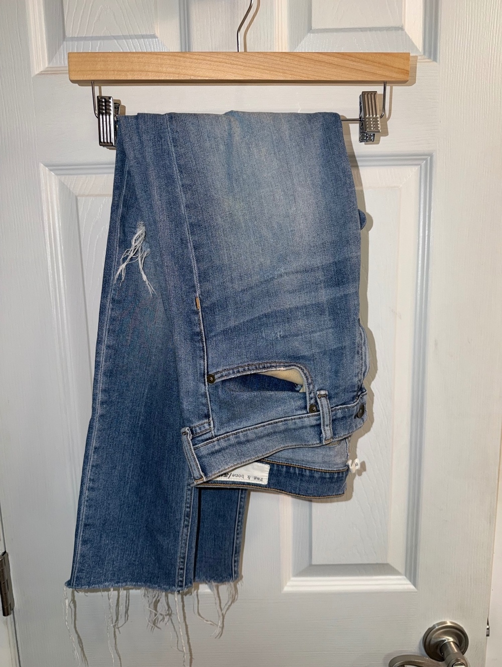 Rag & Bone Jean Size 29 Distressed Raw Hem Straight Leg Jeans Medium Wash